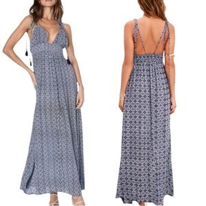 Lulu's Blue and White Plunge Sundress for Wedding Guests